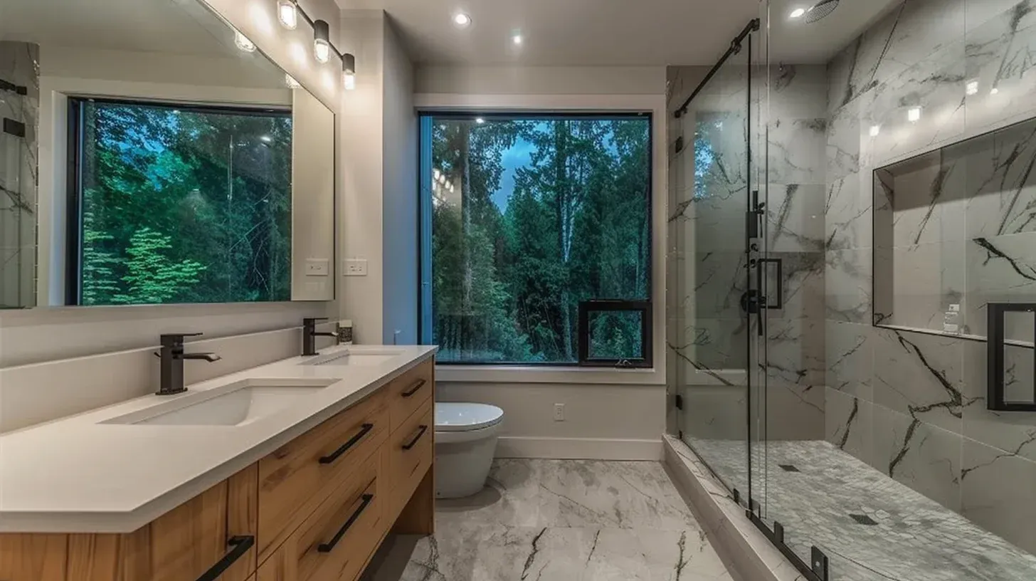 Metro Vancouver bathroom remodeling project with smart mirror and heated floors. Energy-efficient exhaust fan reduces humidity buildup. Sustainable bathroom renovation solutions available.
Vancouver BC bathroom renovation with porcelain tile shower surround and mosaic accent wall. Floating vanity improves visual space. Backed by workmanship warranty.
Luxury bathroom remodel Vancouver with natural stone flooring and freestanding tub. Dual sink vanity enhances family functionality. Installed by award-winning Vancouver bathroom remodeling company.
Condo bathroom renovation Vancouver featuring layout redesign and storage optimization. Frameless glass shower enclosure modernizes compact space. Perfect for apartment and strata remodel projects.
Vancouver bathroom remodeling experts installing engineered stone vanity top and vessel sink. Updated plumbing lines improve water efficiency. Executed with precision craftsmanship.