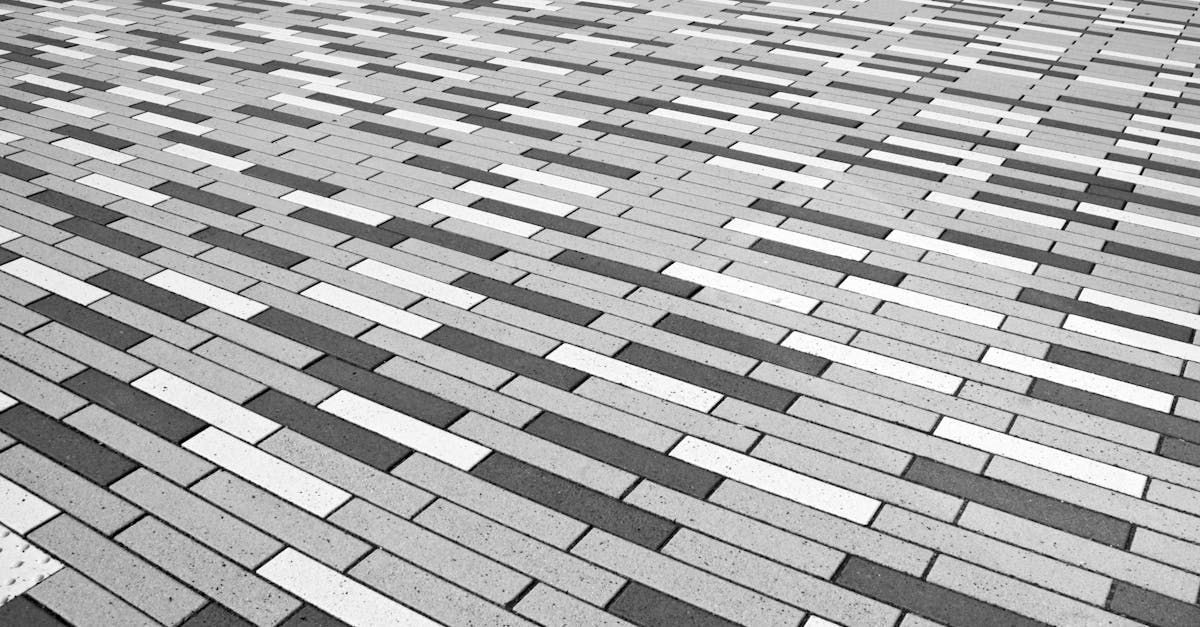 A black and white photo of a brick floor.