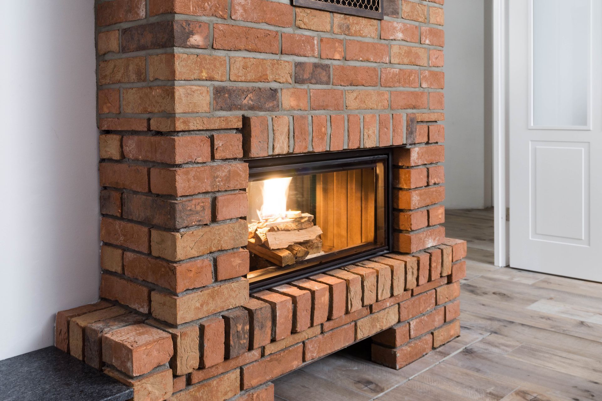 fire place in living room.