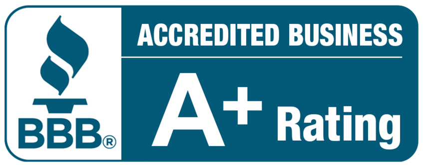 A blue sign that says accredited business a+ rating