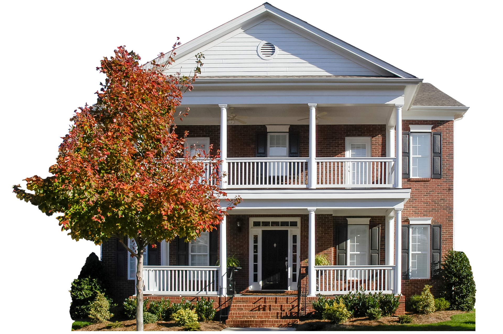 House with red roof, partially under construction, showing roof frame. House with red roof, partially under construction, showing roof frame.