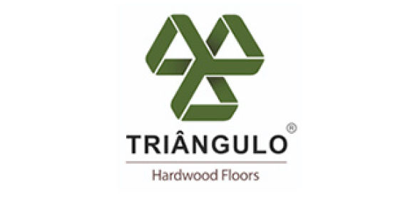 Logo of Triângulo Hardwood Floors: green interwoven triangles above text.