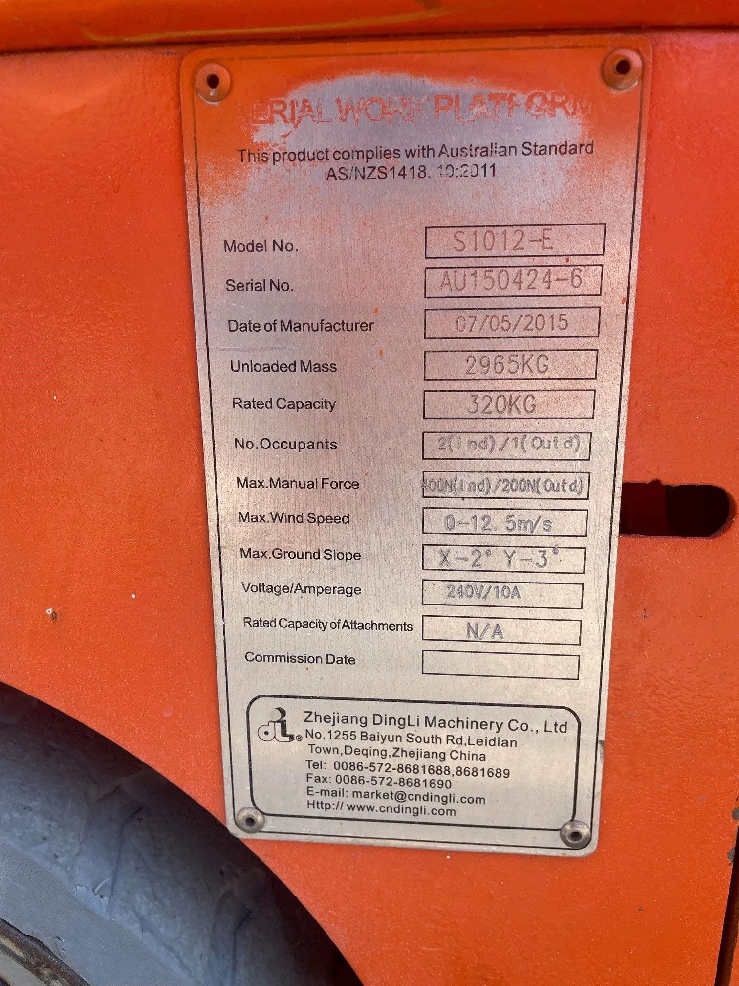 Dingli S1012E 2015 for sale