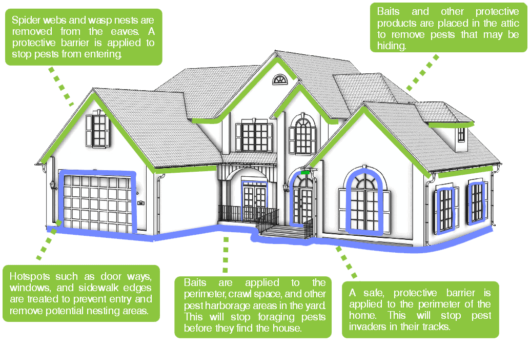 A drawing of a house with a green roof