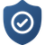A blue shield with a white check mark inside of it.