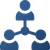 A blue icon of a group of people connected to each other.