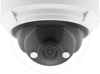 A close up of a dome camera on a white background