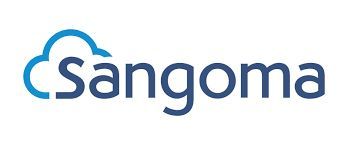 The logo for sangoma is blue and white with a cloud in the middle.