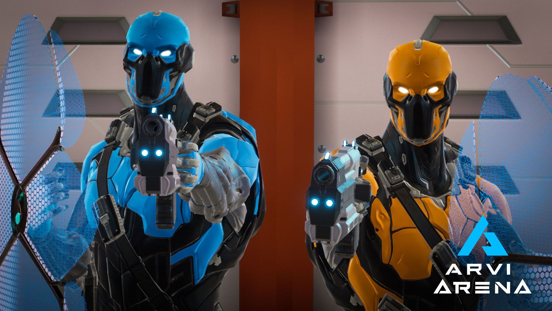 2 igrača zajedno koja igraju VR Laser Tag u Zagrebu