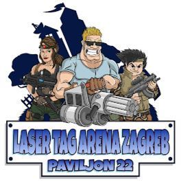 Laser Tag Arena Zagreb logo with 3 people with laser tag guns in their hands