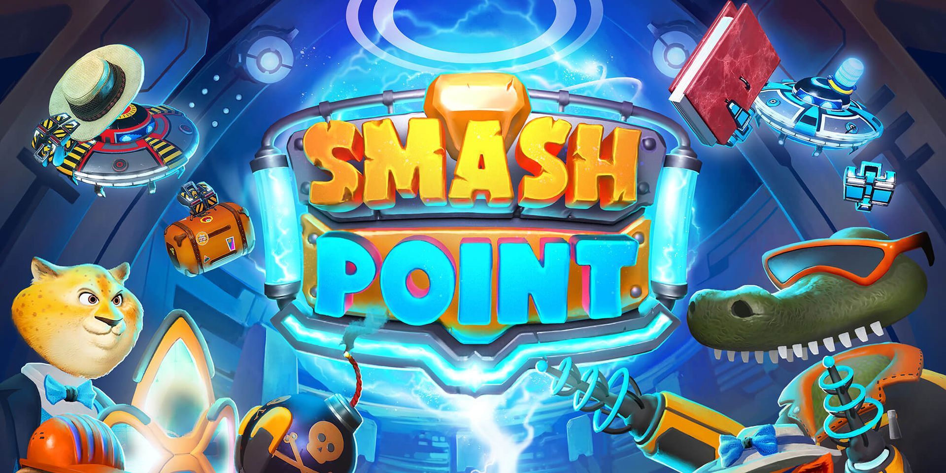 Crtane životinje između teksta Smash Point