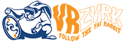 Logo VR Zvrk s maskotom zeca Zvrka i sloganom 'Follow the Fat Rabbit