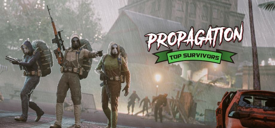 Logo VR Shooter igre Propagation: Top Survivors sa snajperom i zombijima u pozadini