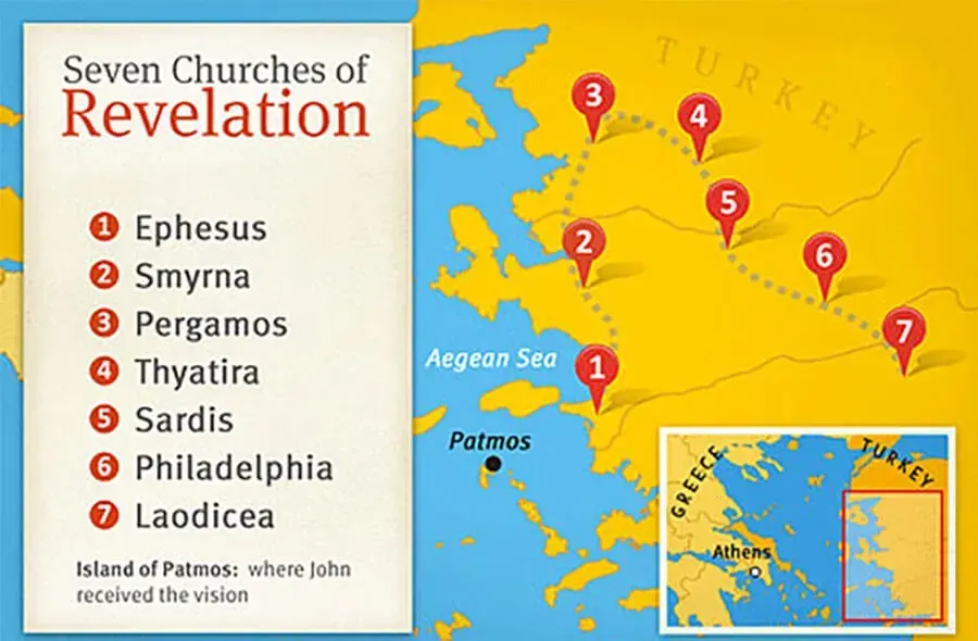 Map of the Seven Churches of Revelation Turkey