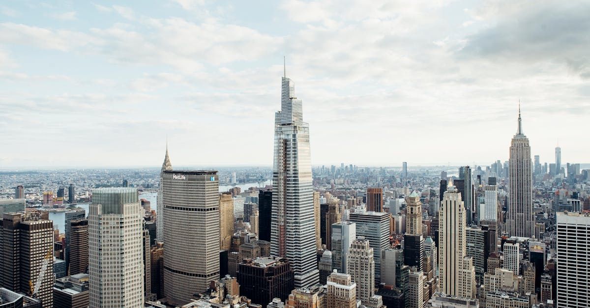 An aerial view of the skyline of new york city