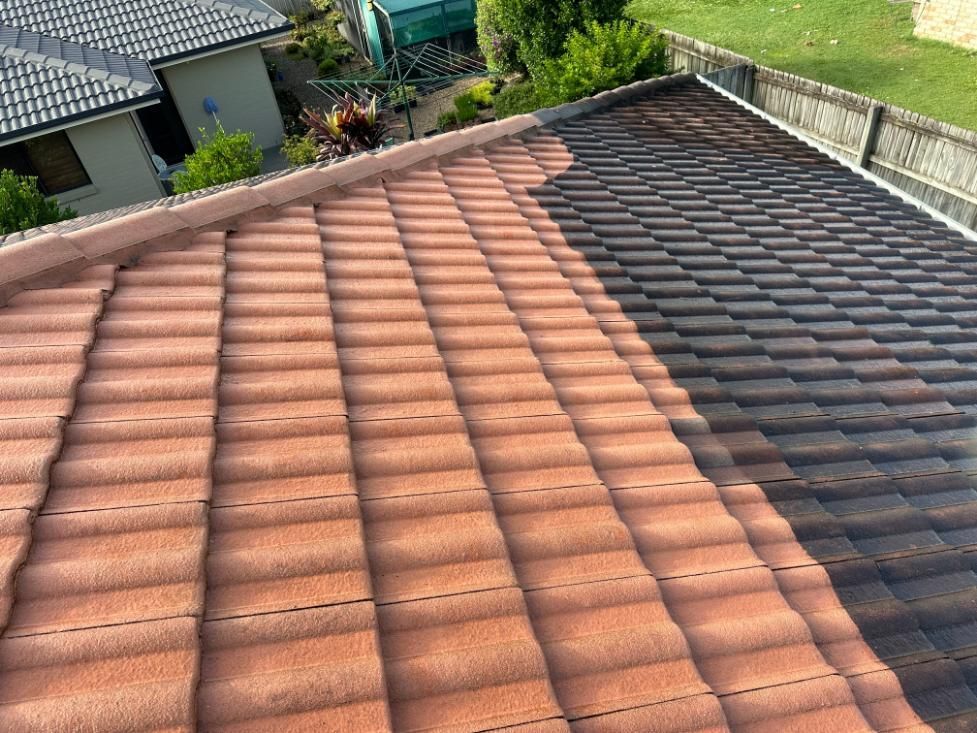 Picture of a Roof Before and After Being Cleaned — Above All Roof Painters & Repairs in Bellmere, QLD