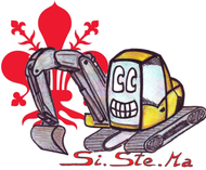 Un disegno di un escavatore con le lettere gg sopra