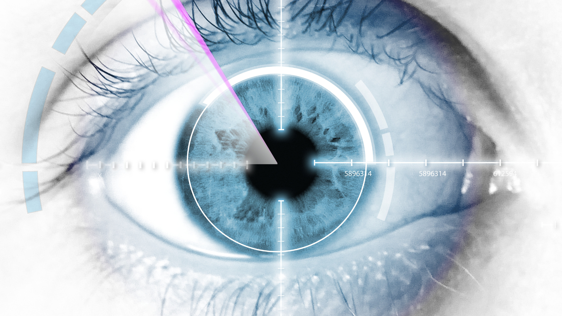 A close up of a person 's eye with a target on it.