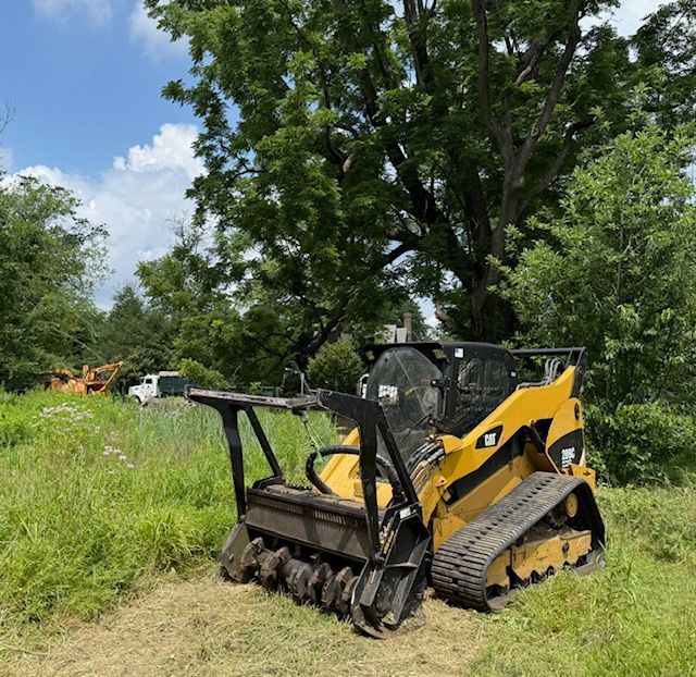 Blue Tractor Holding Lumber — Penn Valley, PA — Cox & Co Tree Service Blue Tractor Holding Lumber — Penn Valley, PA — Cox & Co Tree Service