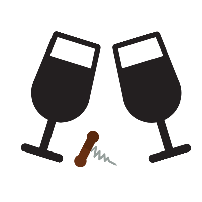 Graphic of two wine glasses and a cork screw