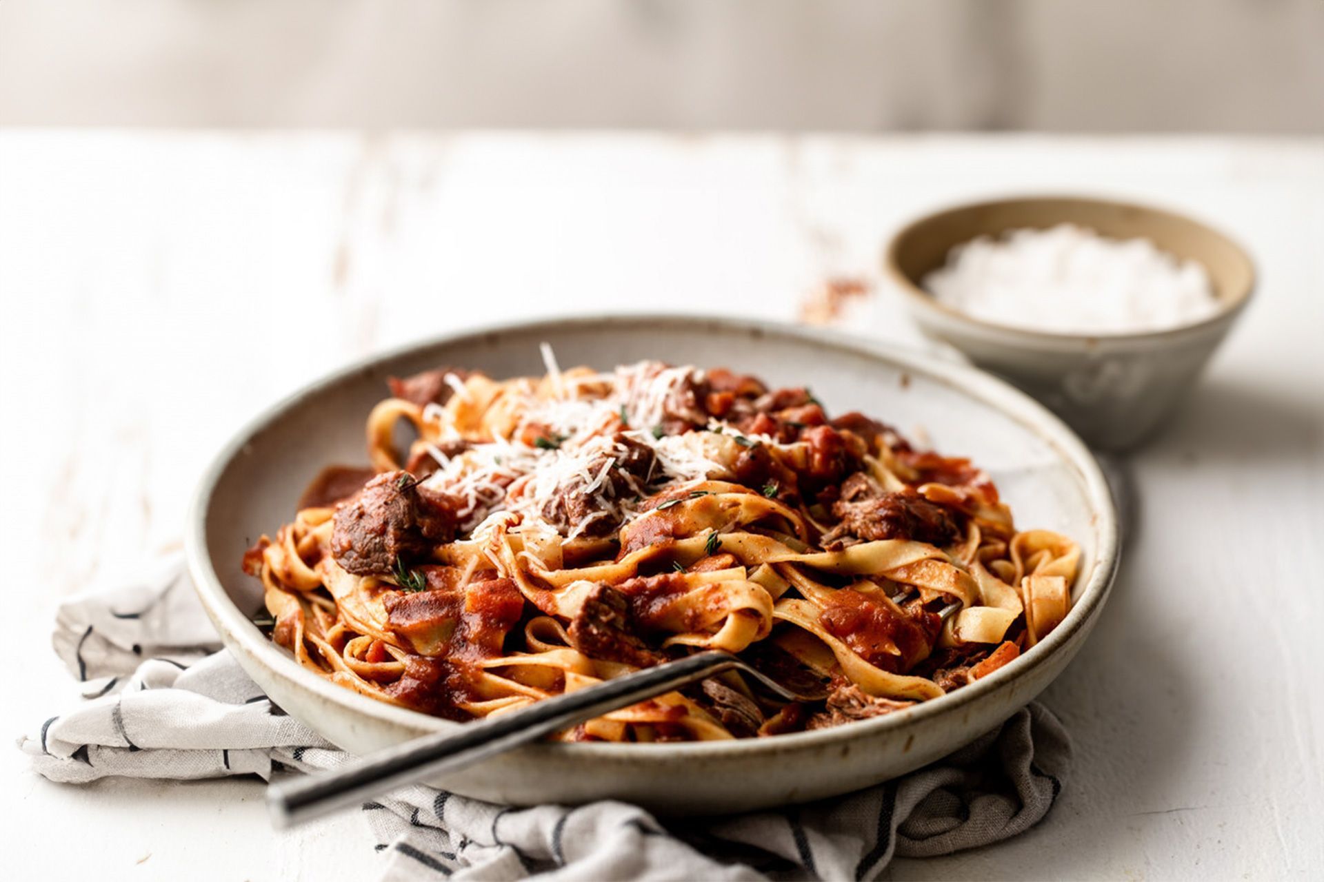 Lamb shank ratatouille with  tagliatelle