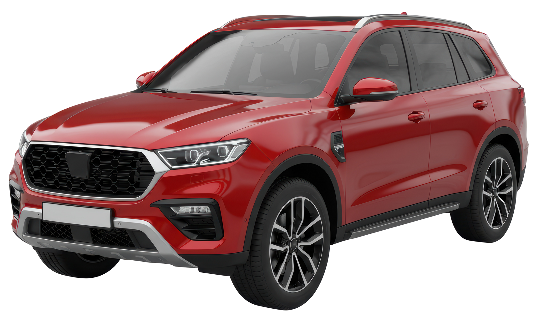 Red SUV car with black and silver detailing.