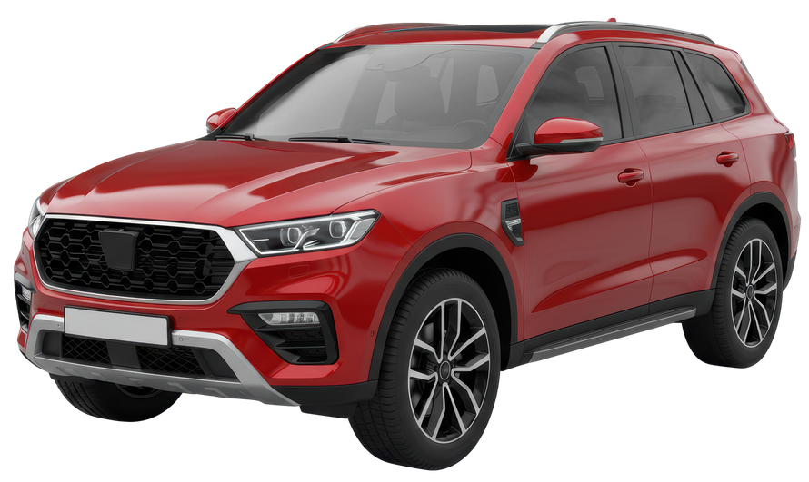 Red SUV car with black and silver detailing.