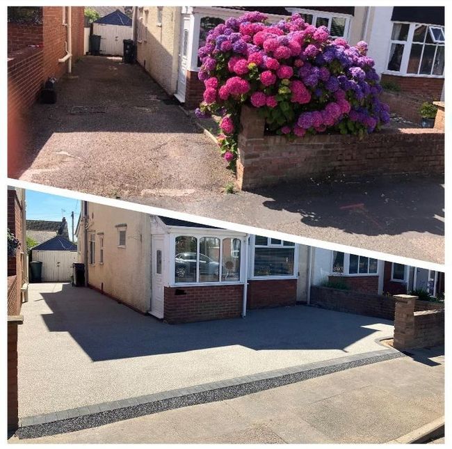 Resin driveway before and after comparison in Bromley, London.