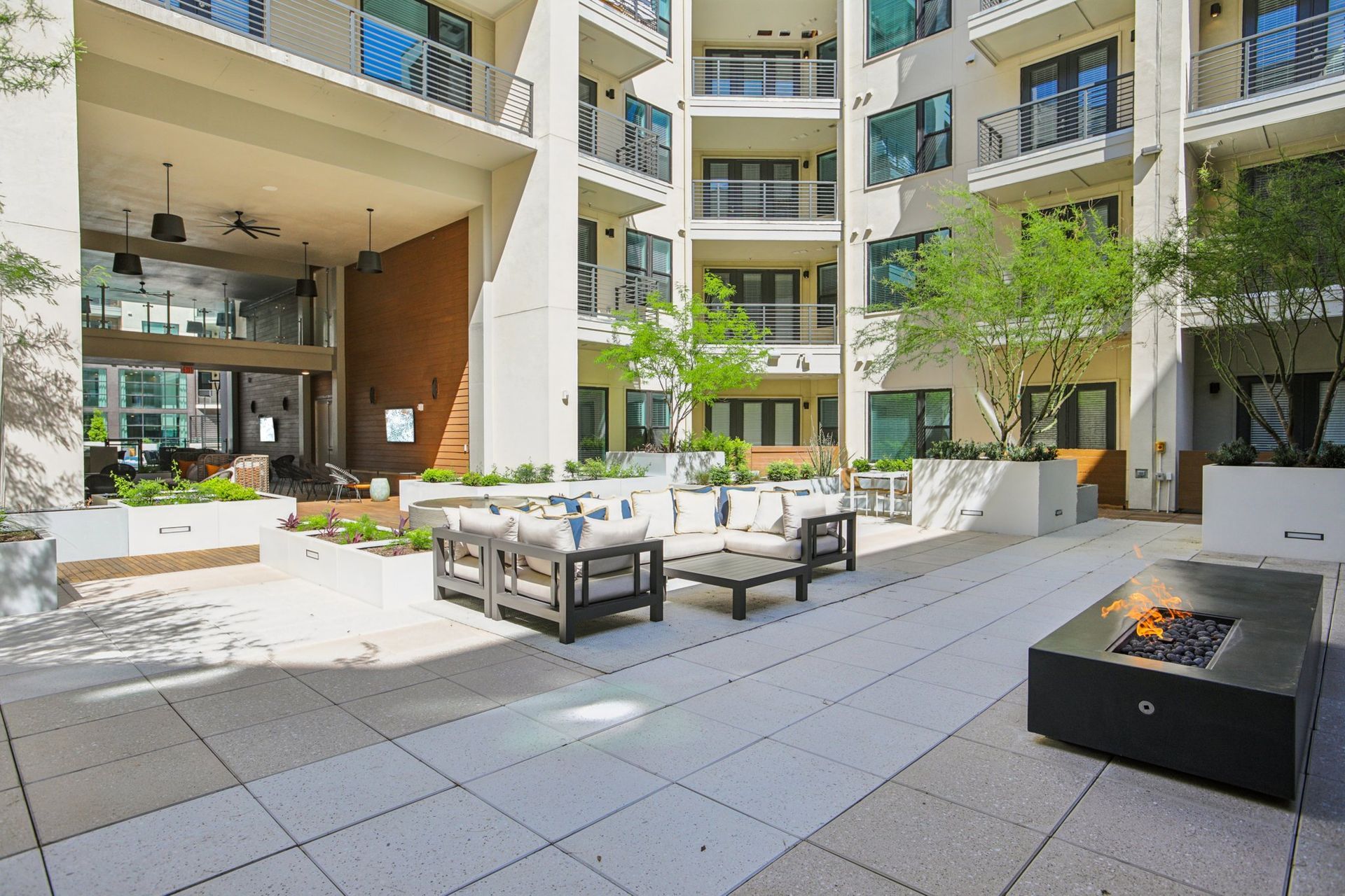 Outdoor area with seating and firepit
