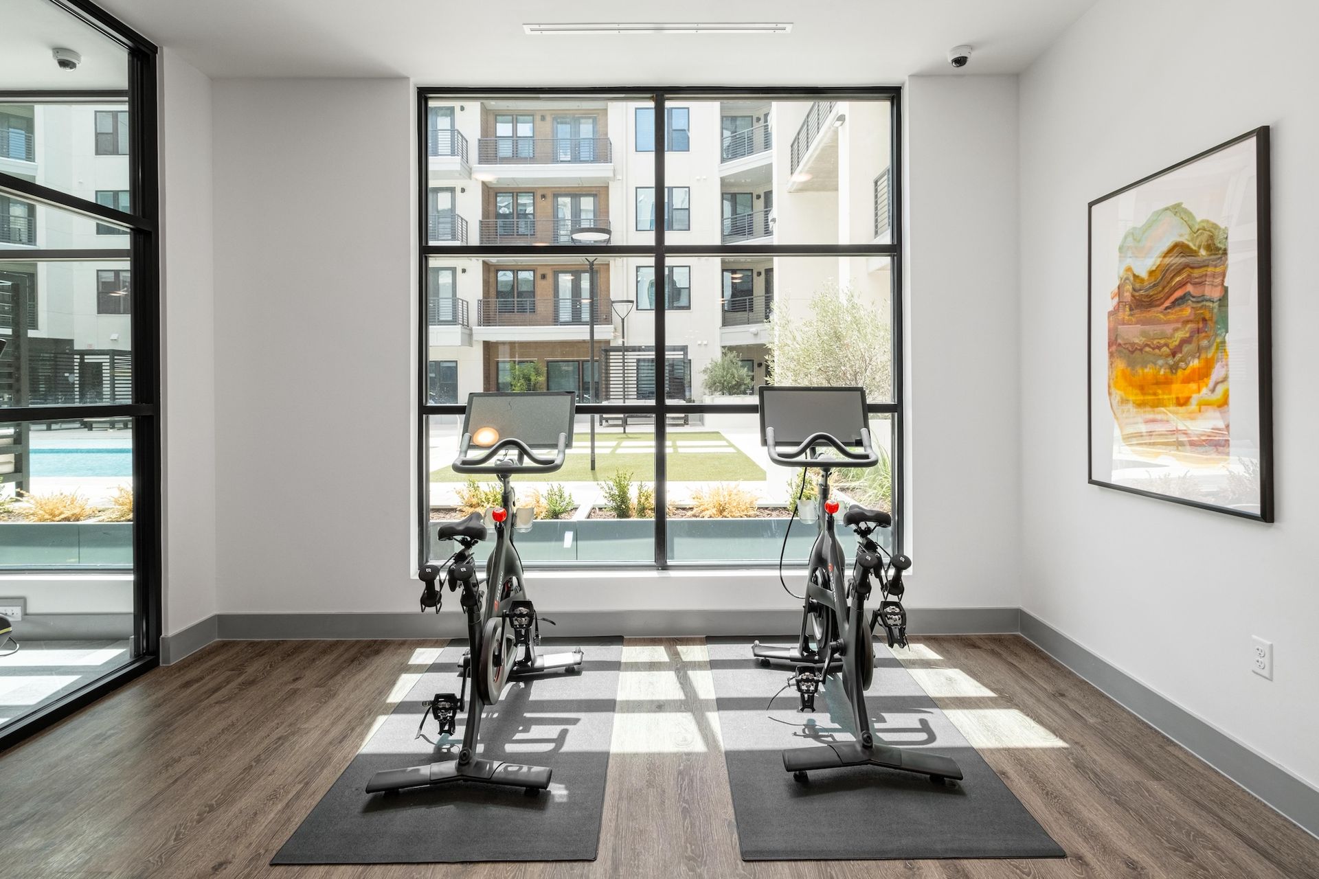 Private yoga studio with Peloton bikes