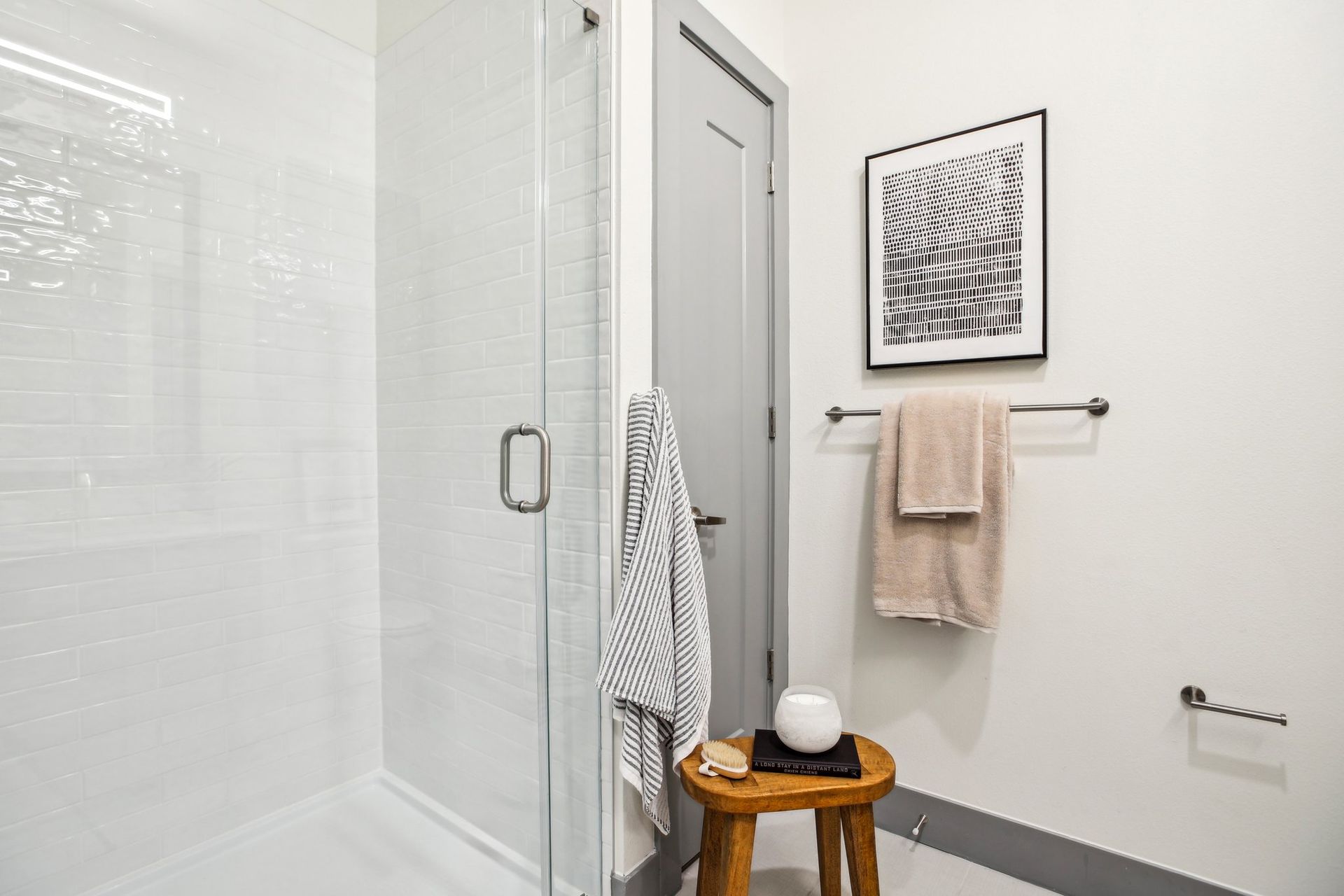 Upgraded walk in shower with additional storage