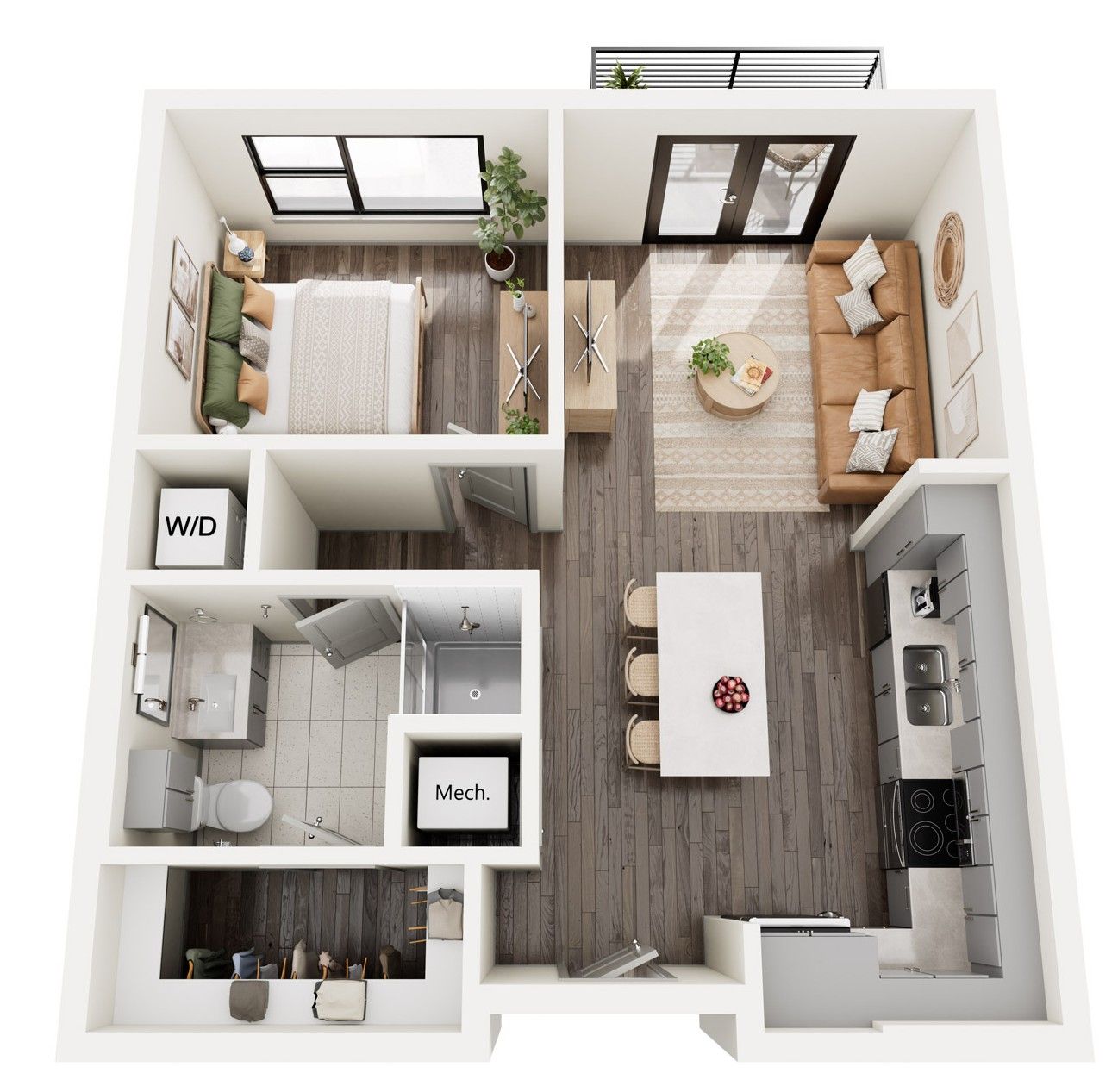 An aerial view of a floor plan of a house