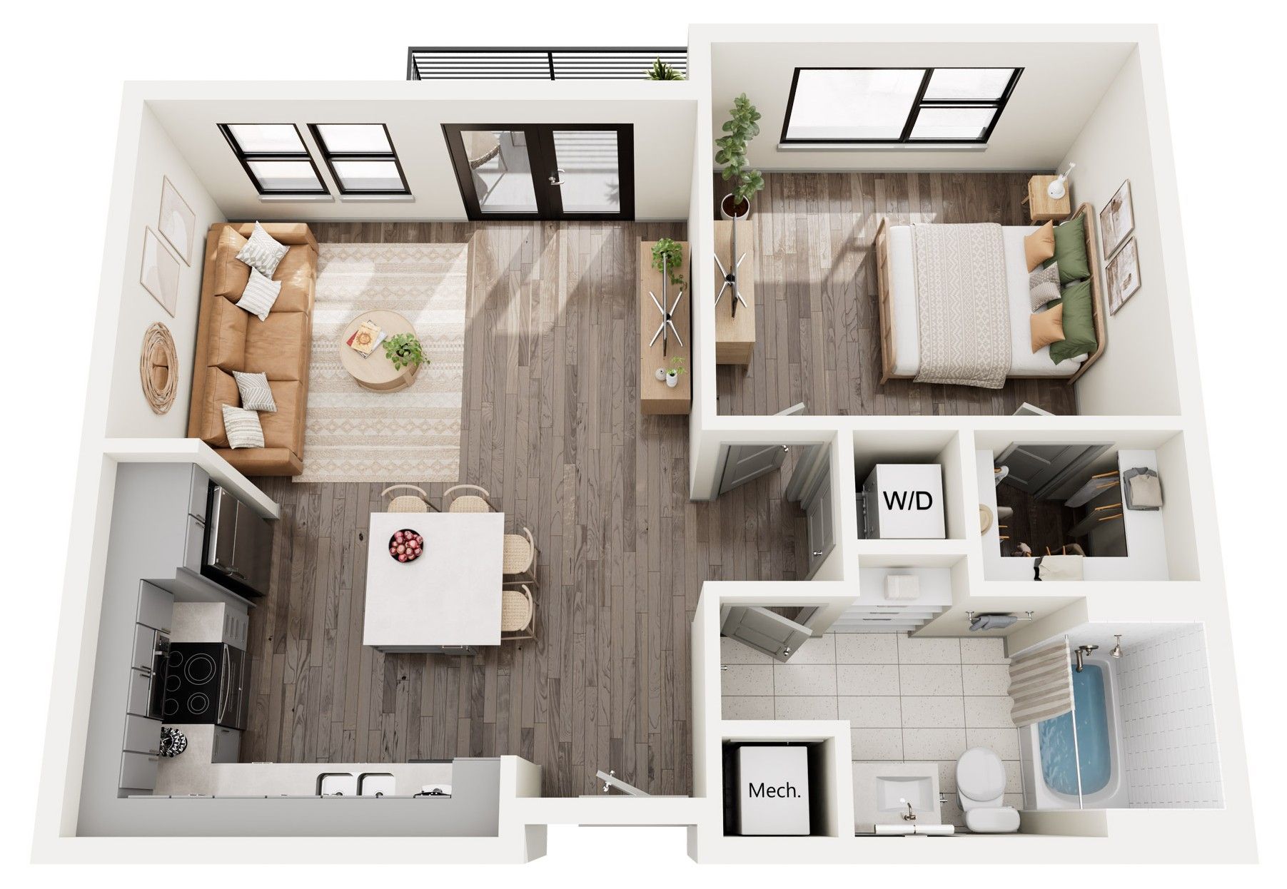 An aerial view of a floor plan of a house.