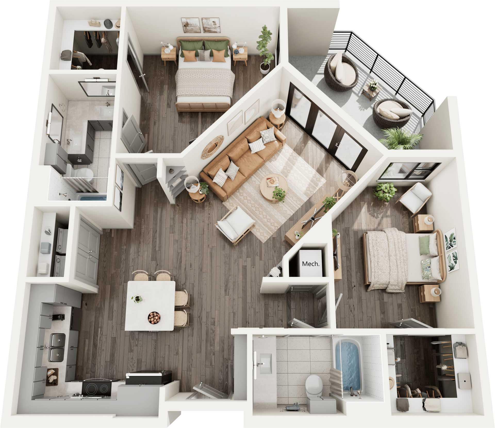 An aerial view of a floor plan of a house.