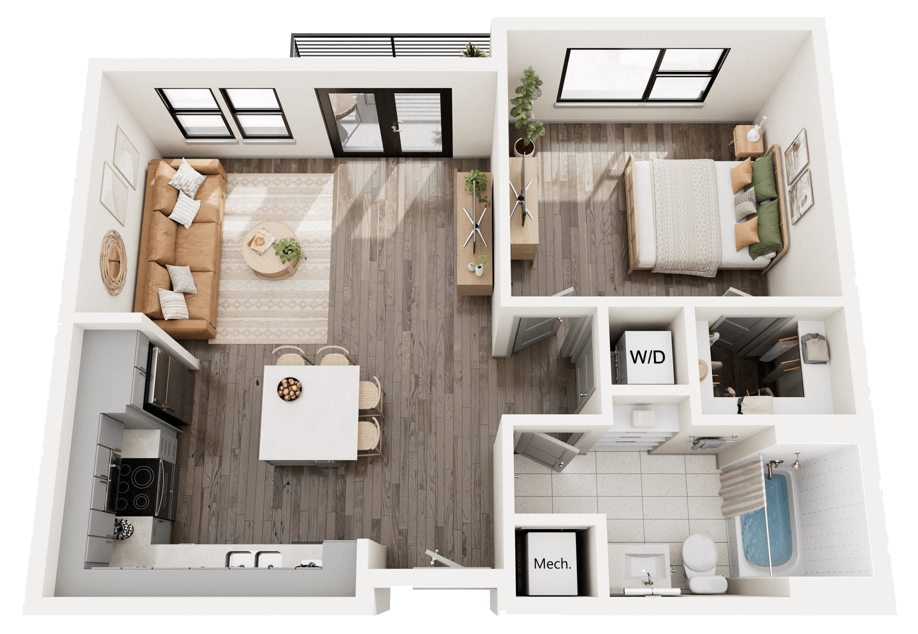 An aerial view of a floor plan of a house.