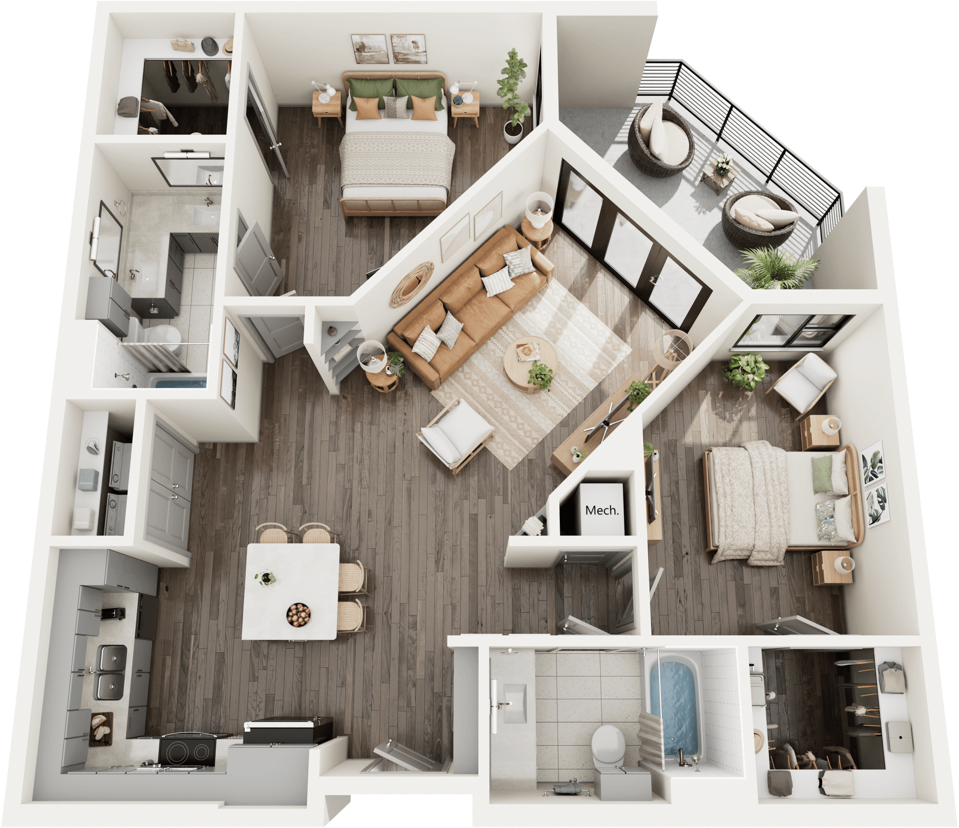 An aerial view of a floor plan of a house.