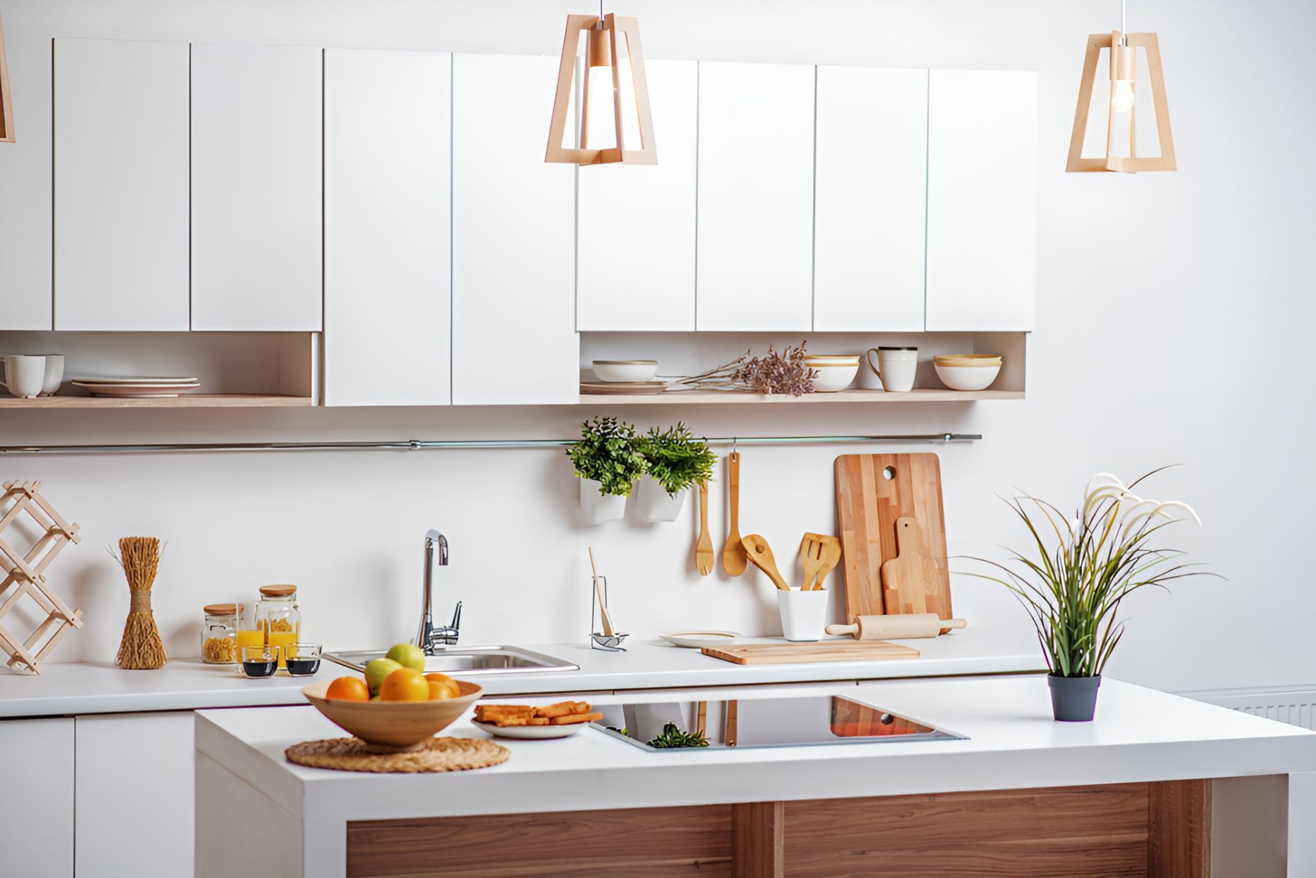 A Kitchen With White Cabinets ,  a Sink, and a Bowl of Fruit on the Counter — Foreshore Kitchens In Gympie, QLD