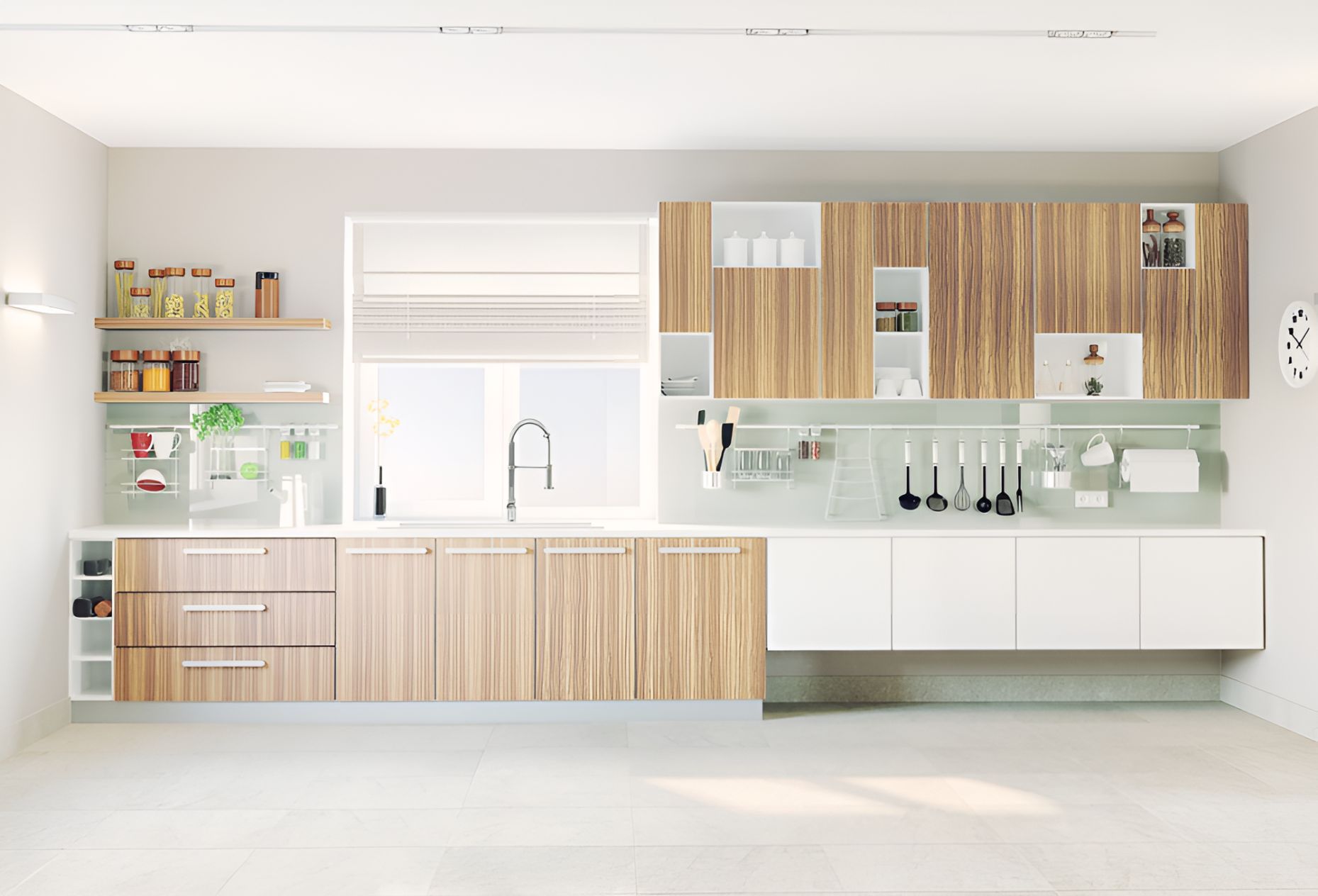 A Kitchen With Wooden Cabinets and White Counter Tops — Foreshore Kitchens In Nambour, QLD
