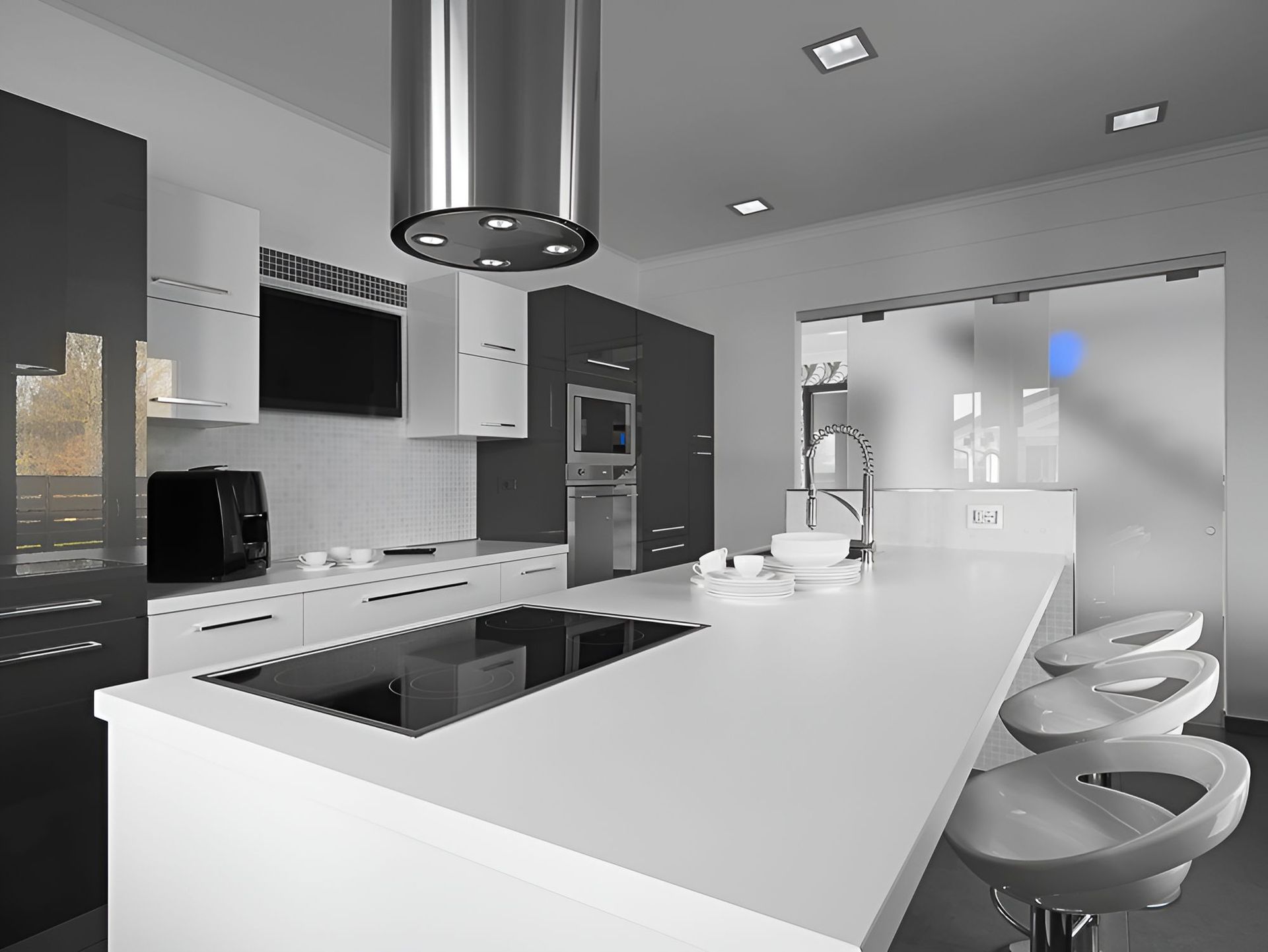 A Kitchen With a Large Island and a Stove Top Oven — Foreshore Kitchens In Maroochydore, QLD