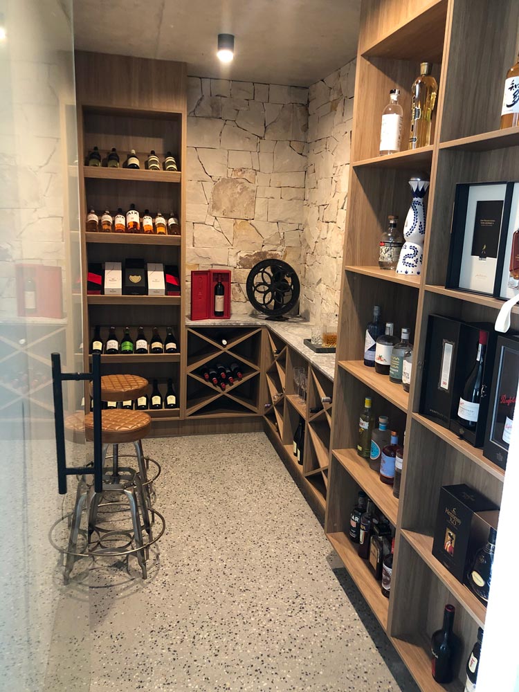 Custom Wooden Shelving in Wine Cellar — Kitchen Renovations In Coolum Beach, QLD