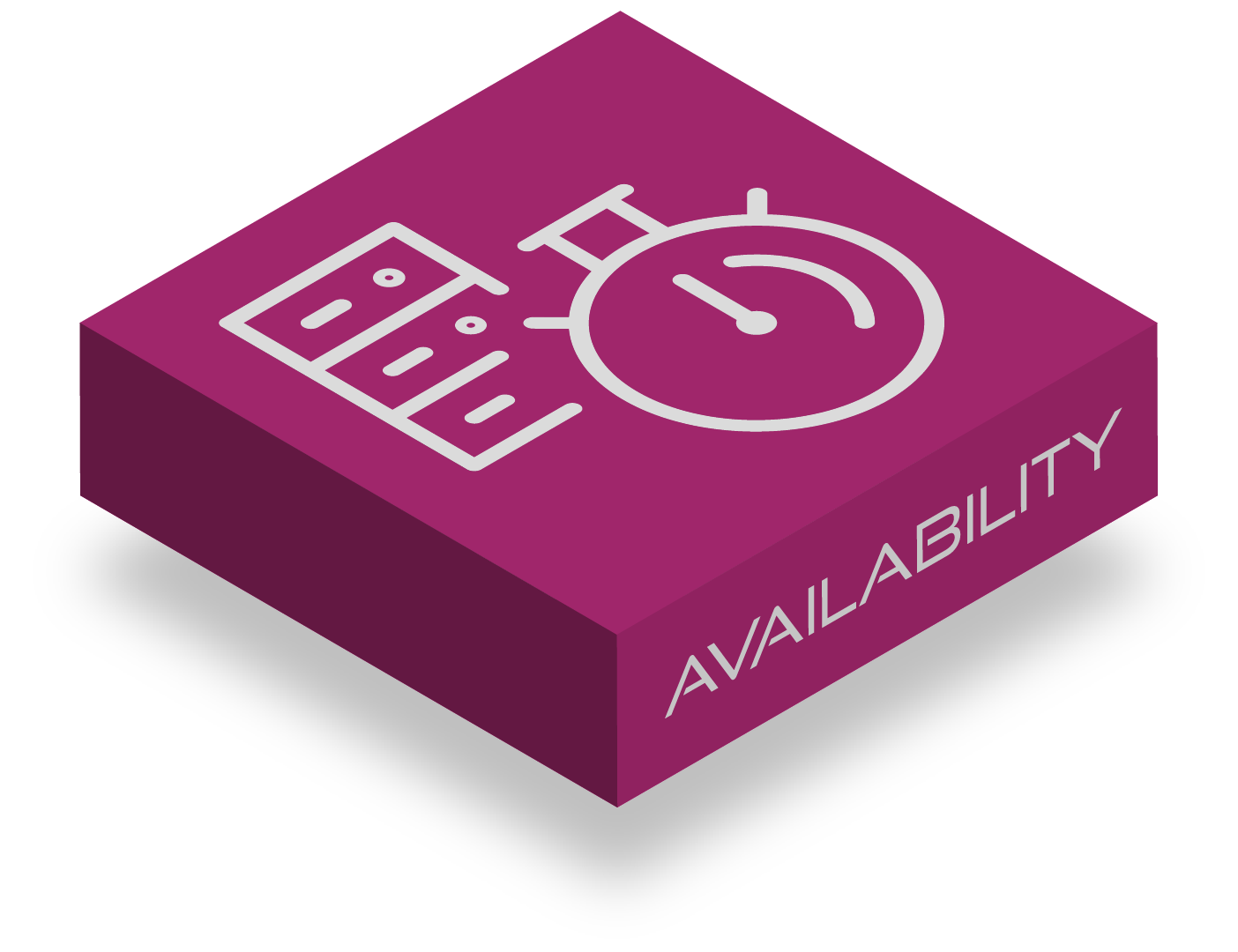 A purple box with a clock on it that says availability