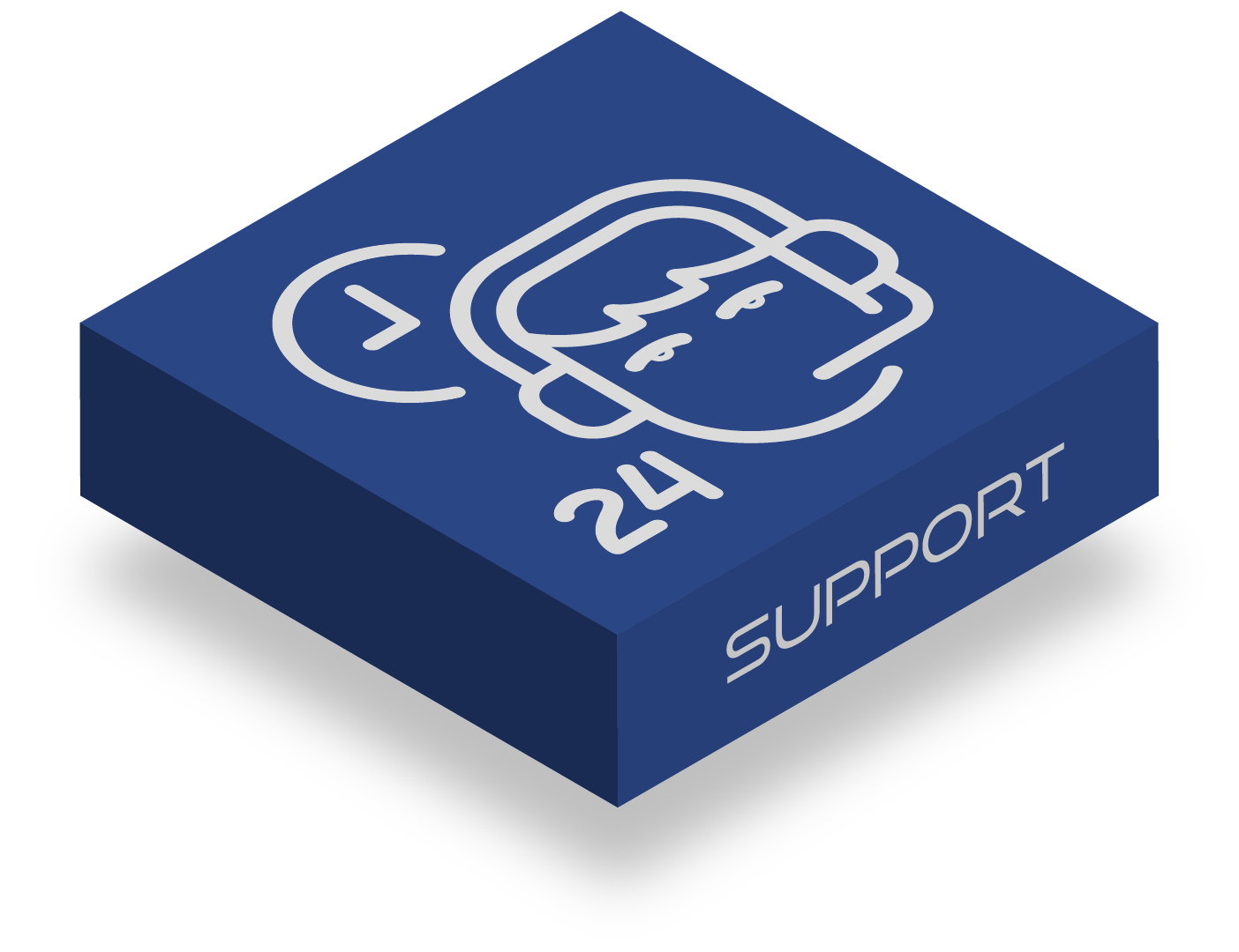 A blue box with the word support on it