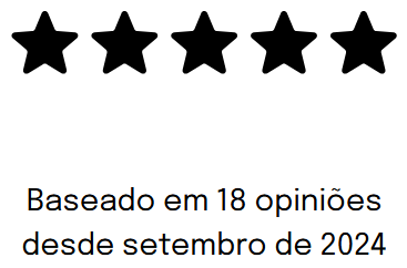 Cinco estrelas pretas acimo de um texto que lê