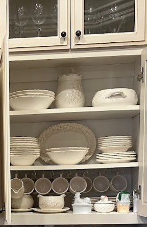 I am loading my everyday dishes back into the cabinet for winter.  I love to rotate my dishes and set the table in new ways