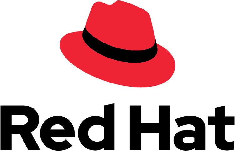 Red Hat logo featuring a stylized red fedora next to the company name in black, bold, sans-serif text.