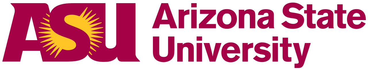 The maroon Arizona State University logo featuring a yellow sunburst integrated into the letter S.