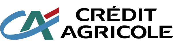 The logo of Crédit Agricole, featuring stylized blue and green letters 
