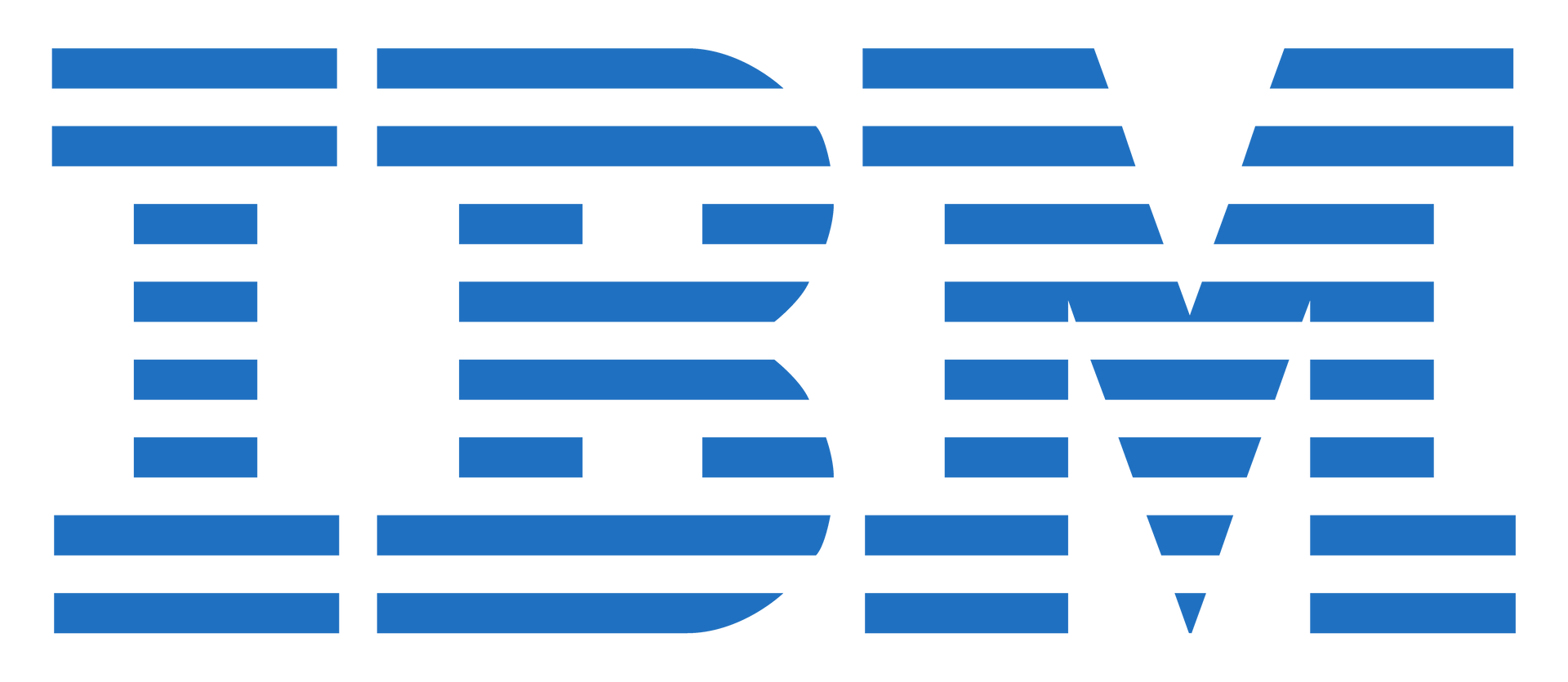 IBM logo with blue, horizontal stripes forming the letters I, B, and M.