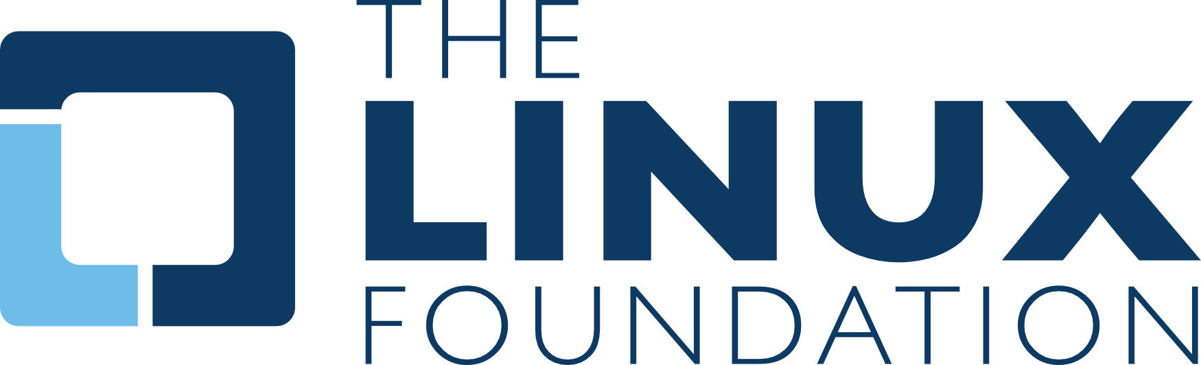 Logo of The Linux Foundation, featuring a stylized blue square icon next to the organization's name in bold, dark blue.