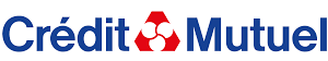 The Credit Mutuel logo featuring the company name in dark blue text with a red triangular emblem containing three circles.